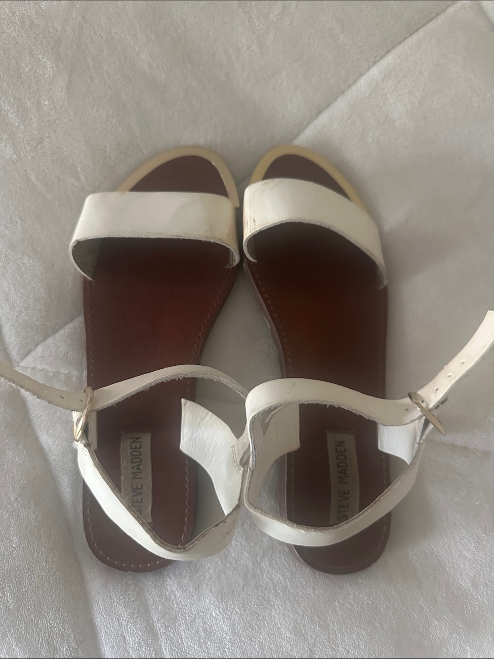 Steve Madden White Leather Ankle-Strap Flat Sandals